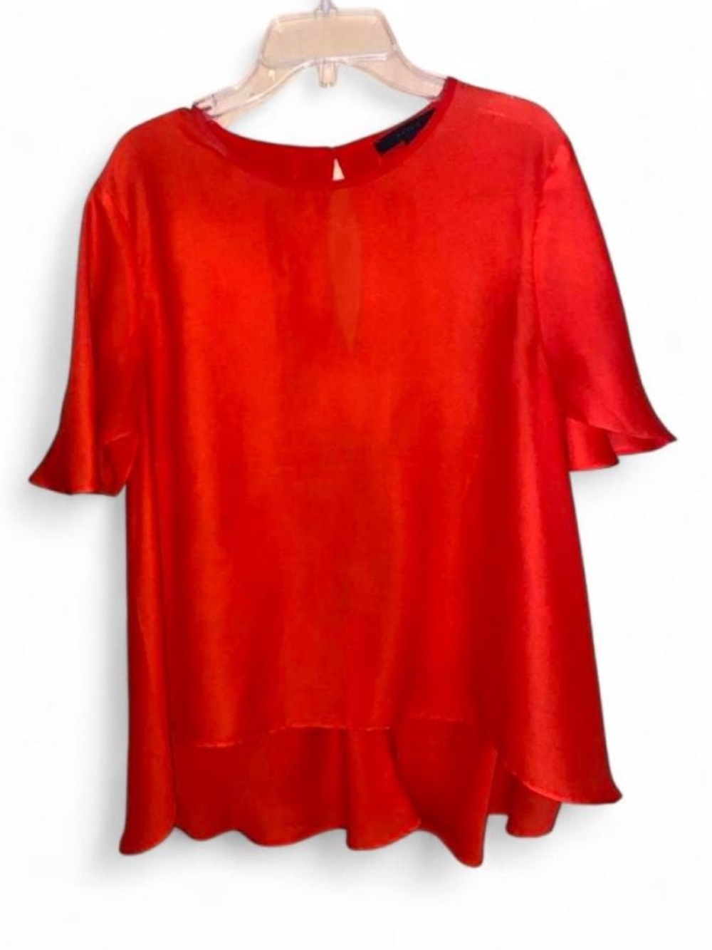 Aryn K Red Orange Ruffle Hem Flutter Sleeve Blouse Women’s Large
